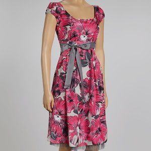 Hot Pink Flower Silk-Blend Dress